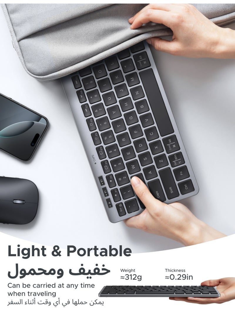 Ugreen Wireless Keyboard, Tri-Device Bluetooth & 2.4G Wireless Keyboard for Laptop, Auto Key Mapping for Windows & macOS, 78 Keys Silent Typing, Long Battery Life, Skin-friendly Feel, For Windows & Mac grey - Image 3